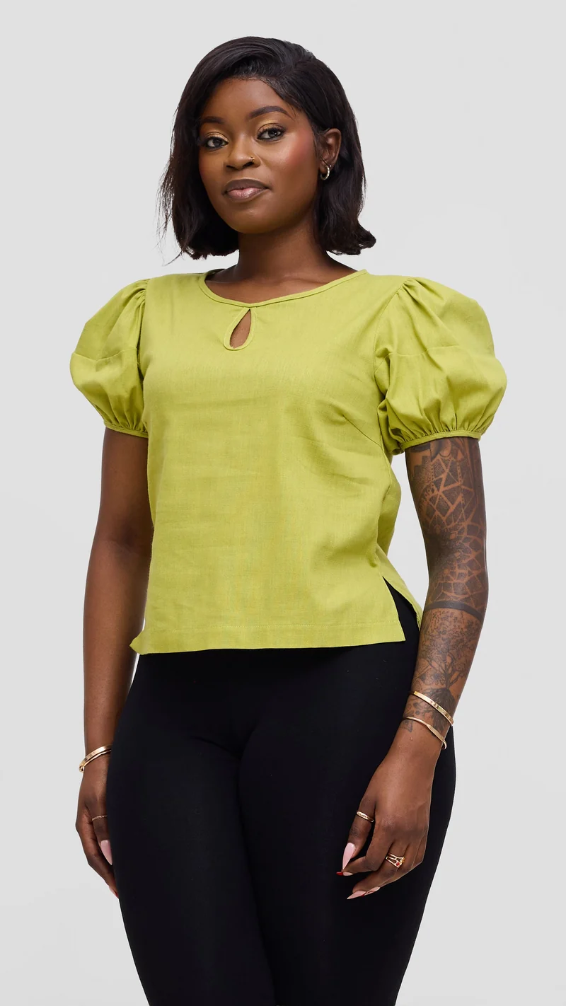 Vivo Lulu Bubble Sleeve Top In Cotton - Lime