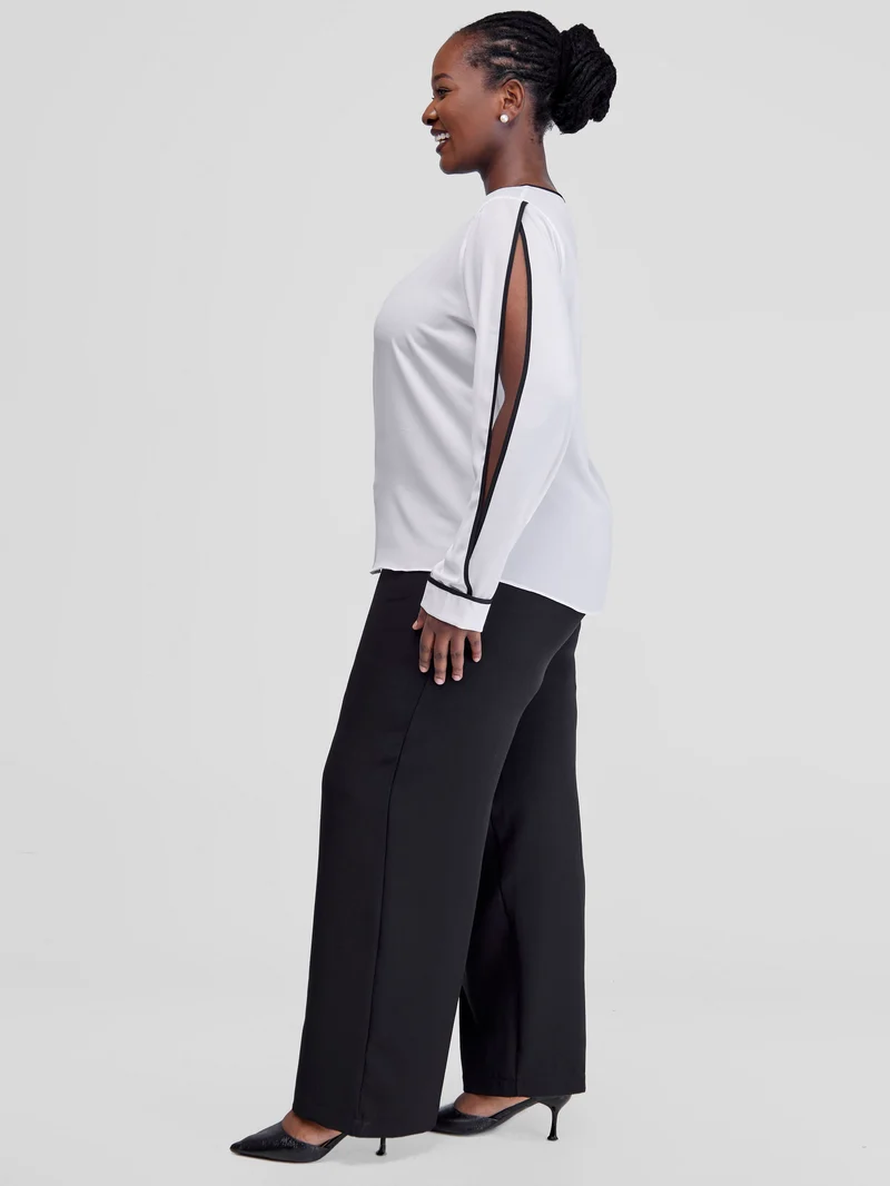 Vivo Vinna Slit Sleeve Top - White / Black