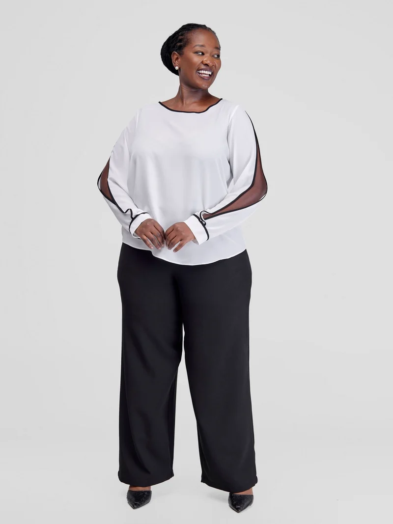 Vivo Vinna Slit Sleeve Top - White / Black