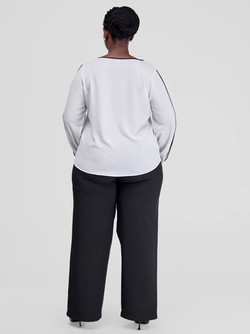 Vivo Vinna Slit Sleeve Top - White / Black