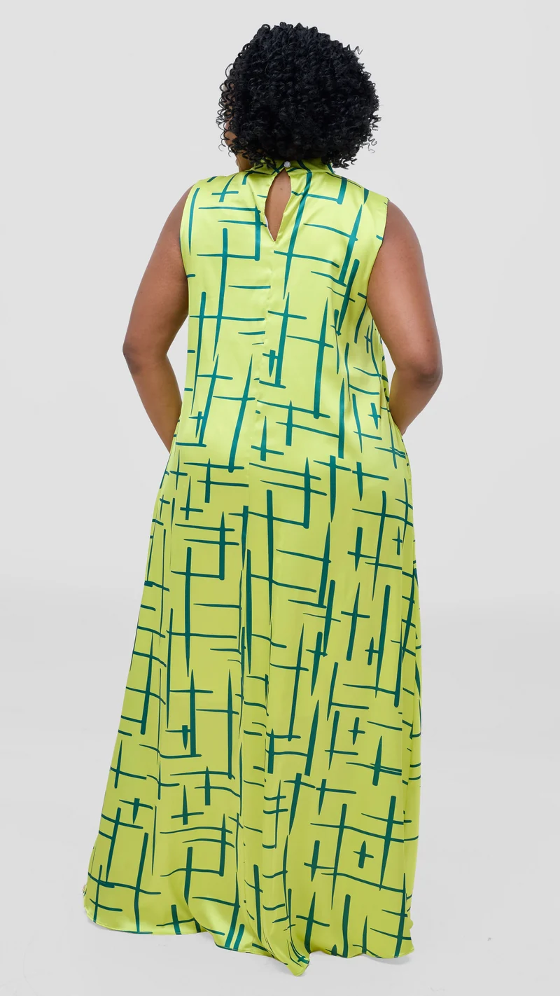 Vivo Thando Mock Neck Maxi Dress - Lime / Green Aria Print