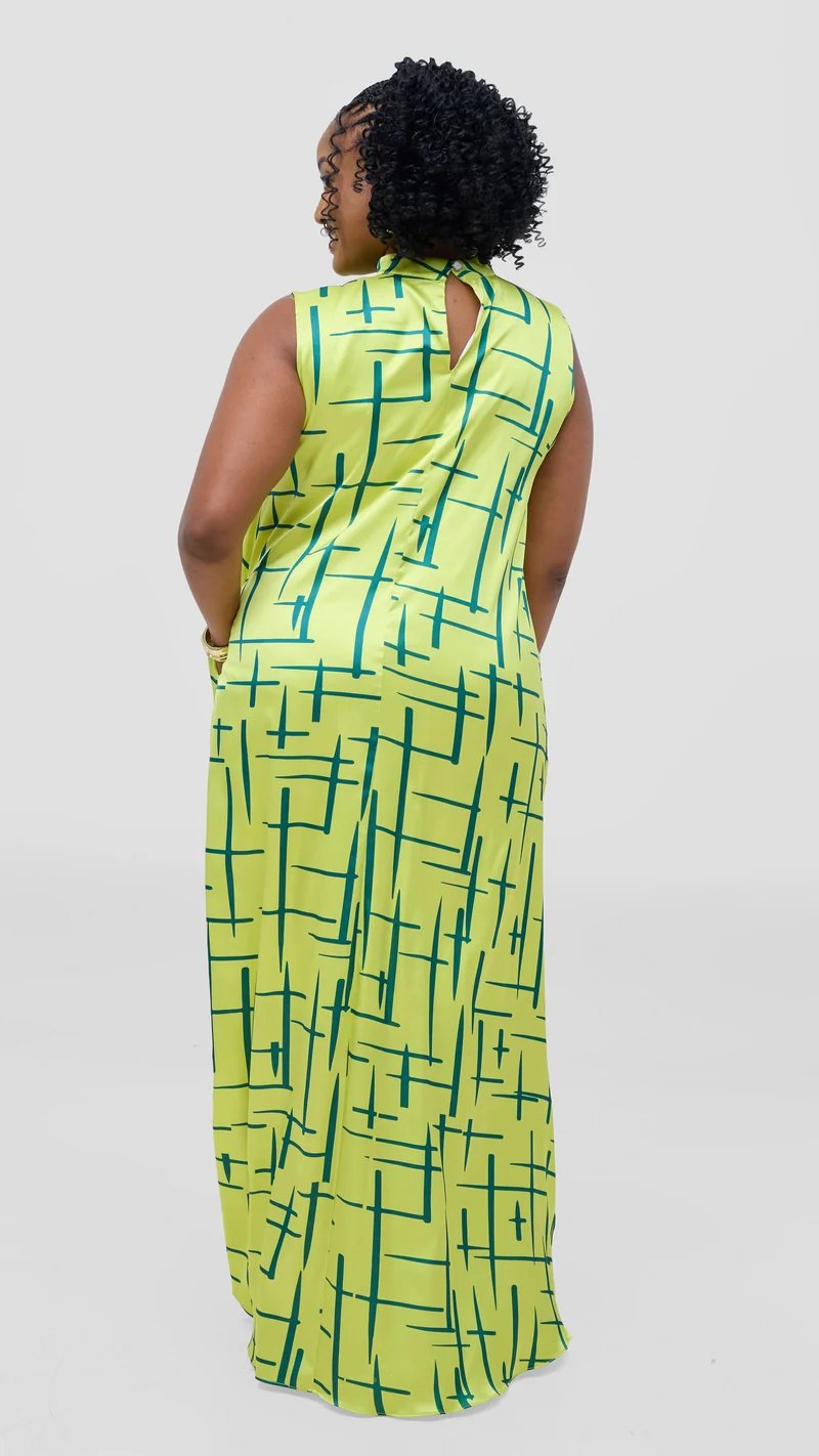 Vivo Thando Mock Neck Maxi Dress - Lime / Green Aria Print