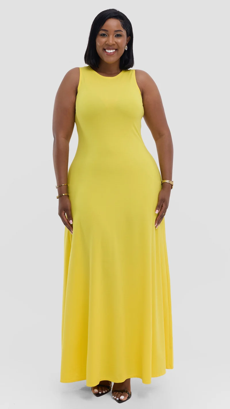 Vivo Tanda Maxi Dress in Ponte - Yellow