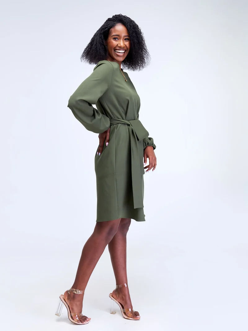Vivo Laika Bishop Sleeve Shift Dress - Hunters Green