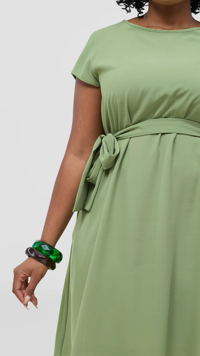 Vivo Basic Cap Sleeve Knee Length Dress - Olive
