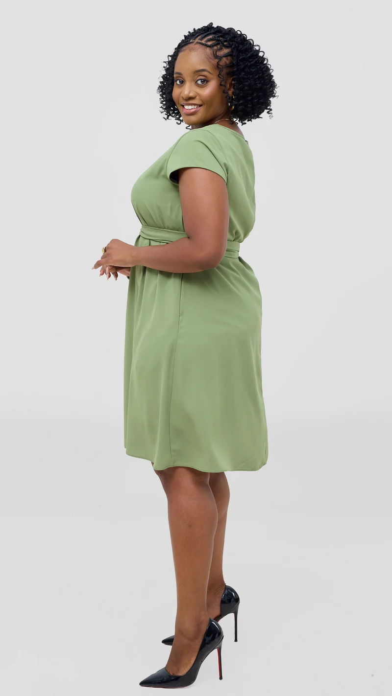 Vivo Basic Cap Sleeve Knee Length Dress - Olive