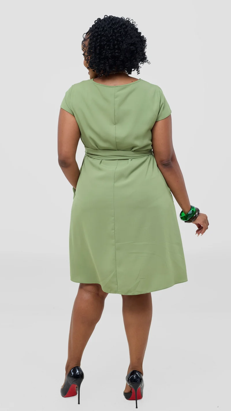 Vivo Basic Cap Sleeve Knee Length Dress - Olive