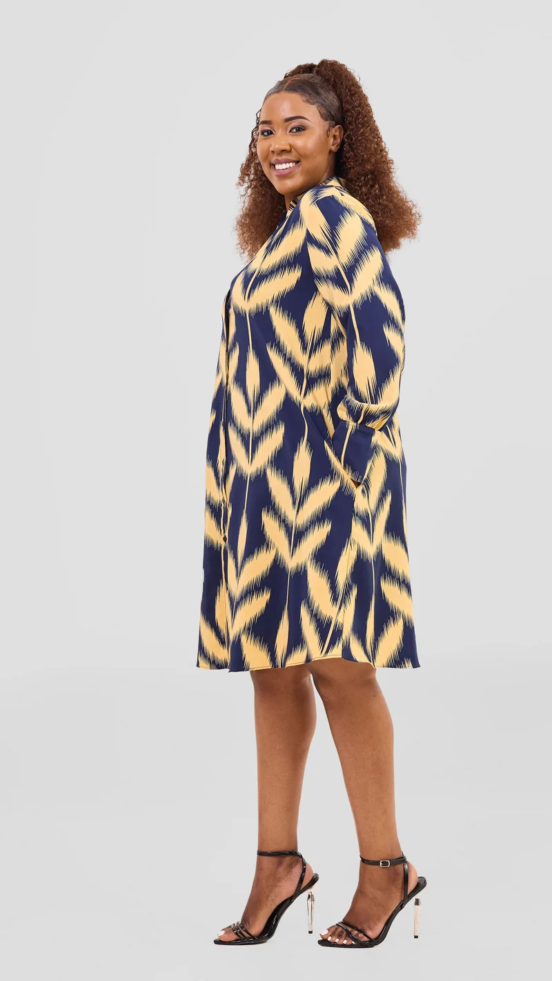 Vivo Kani Tent Shirt Dress - Mustard / Navy Print