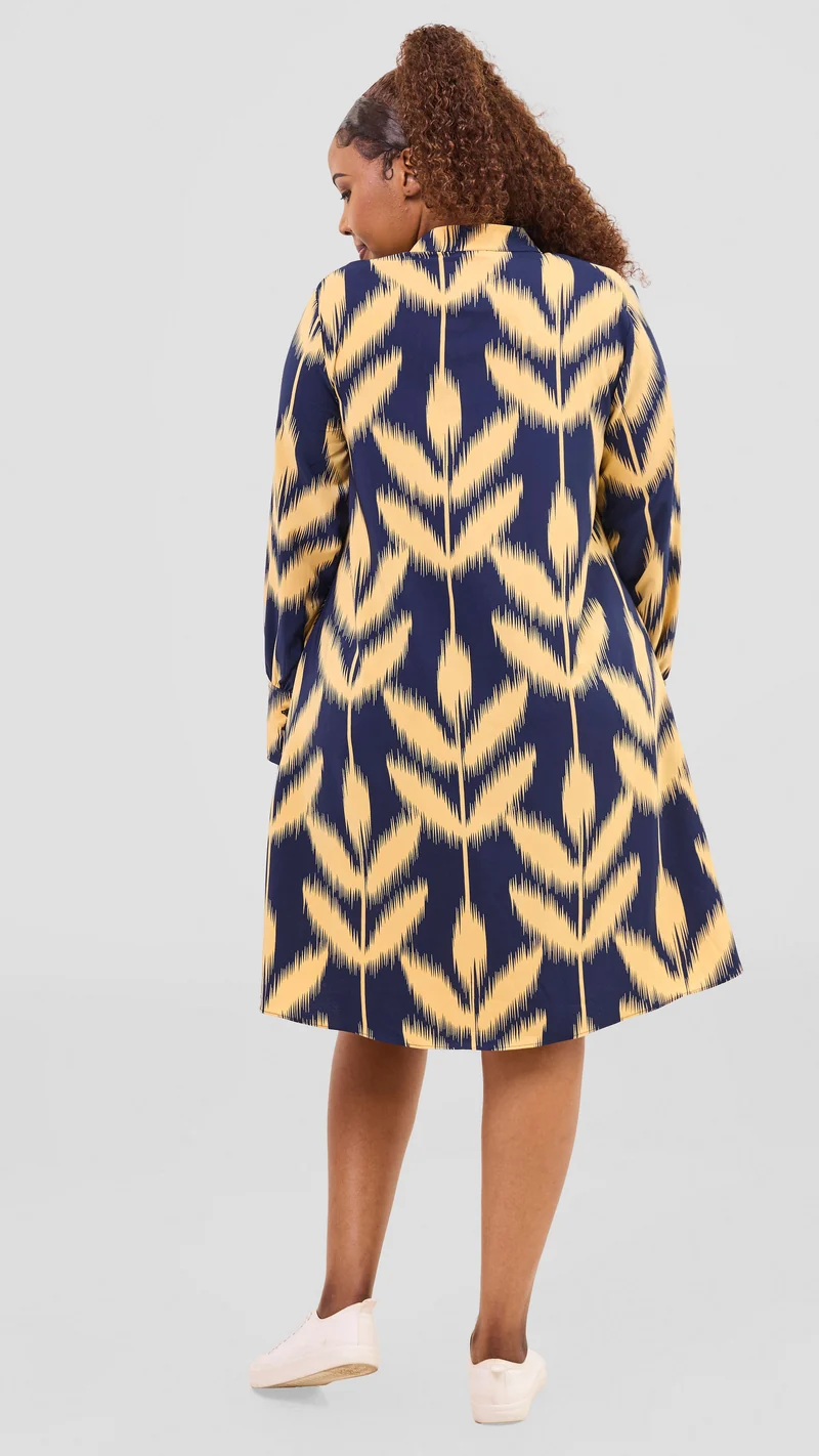 Vivo Kani Tent Shirt Dress - Mustard / Navy Print