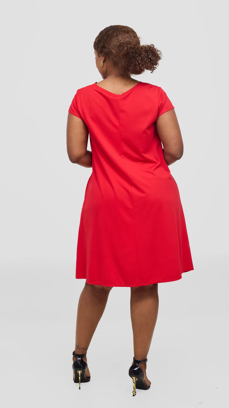 Vivo Pendo Cap Sleeve Tent Knee Length Dress - Dark Red