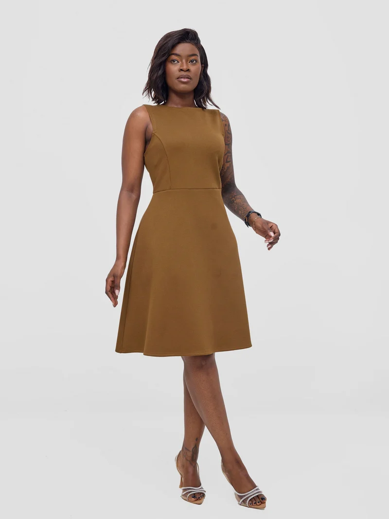 Vivo Niari Boat Neck Dress - Dark Tan