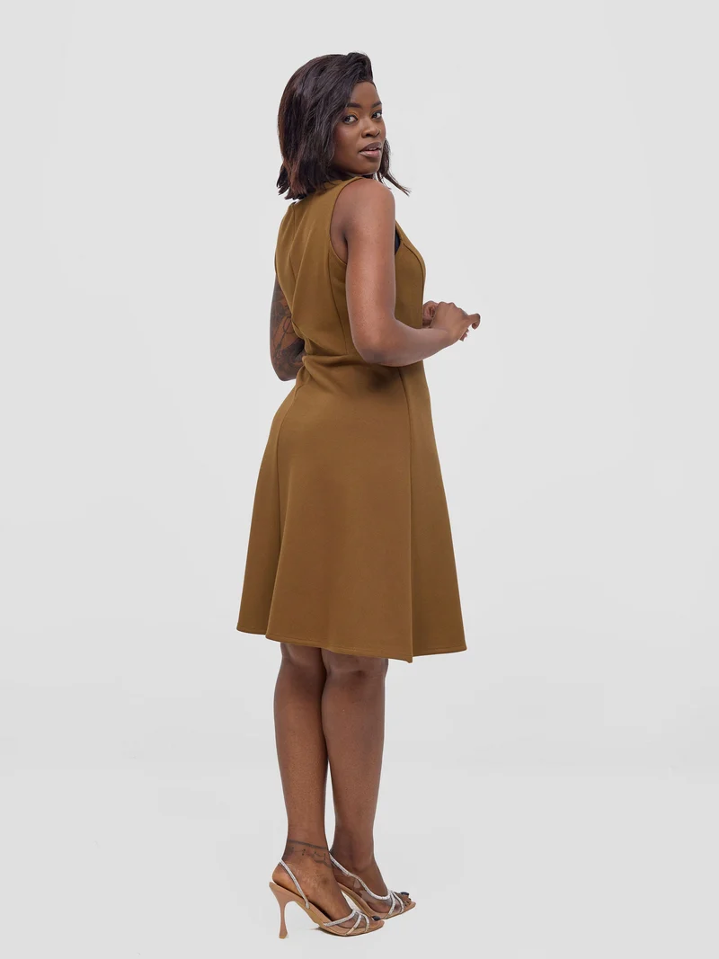 Vivo Niari Boat Neck Dress - Dark Tan