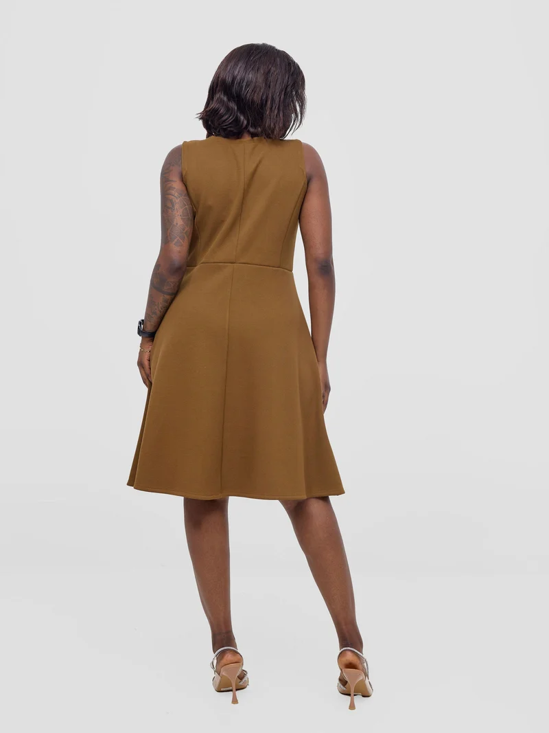 Vivo Niari Boat Neck Dress - Dark Tan