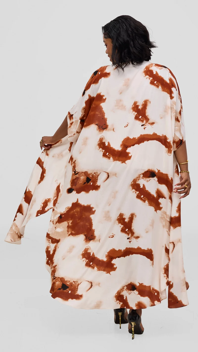 Vivo Talia Kimono & Shorts Set - Cream / Rust Print