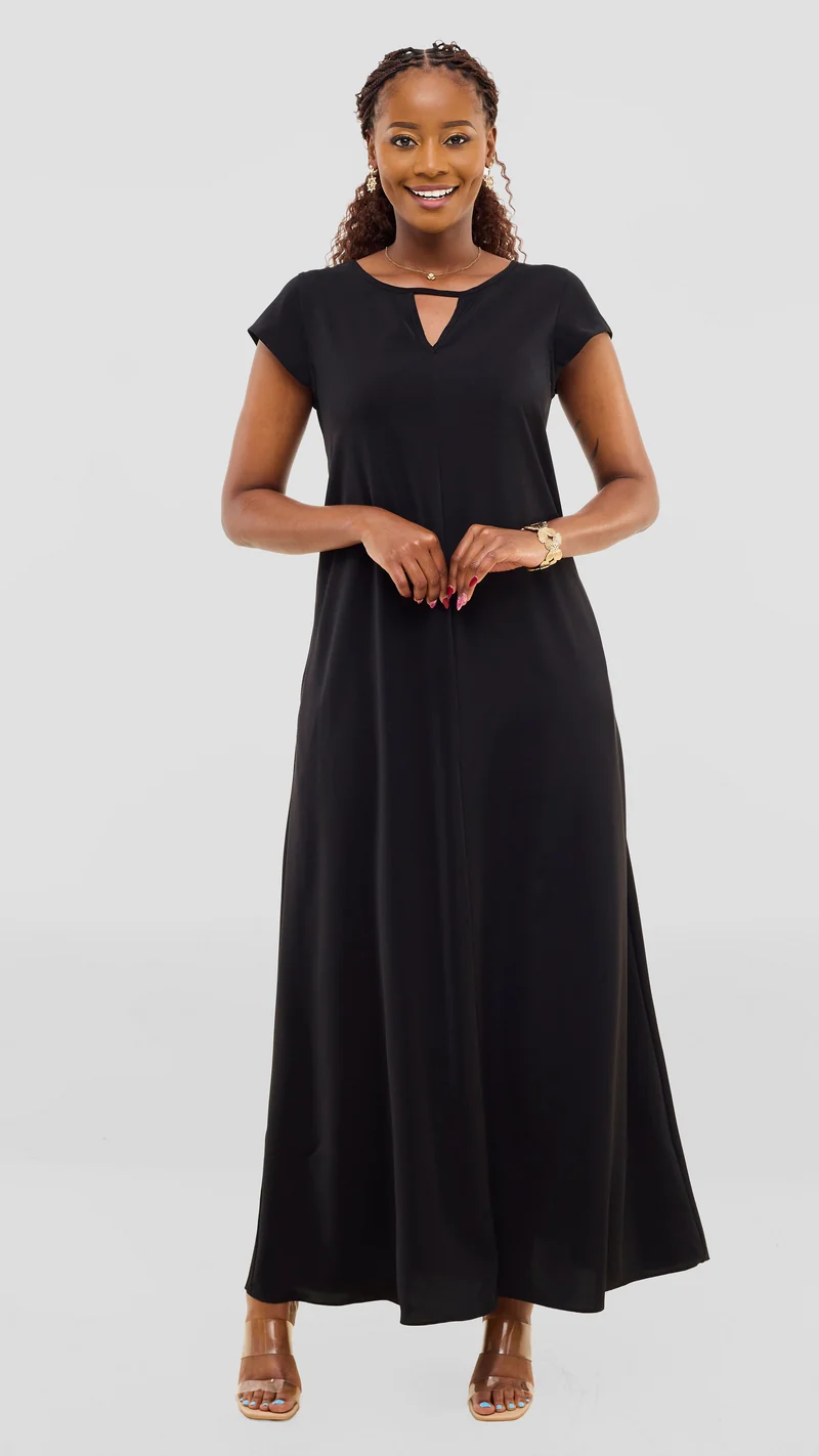 Vivo Sakari Cap Sleeve Maxi Dress in Crepe - Black