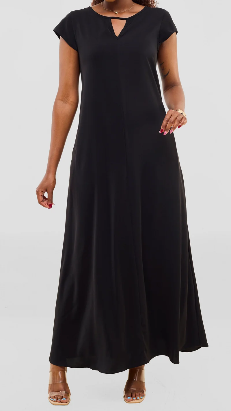 Vivo Sakari Cap Sleeve Maxi Dress in Crepe - Black