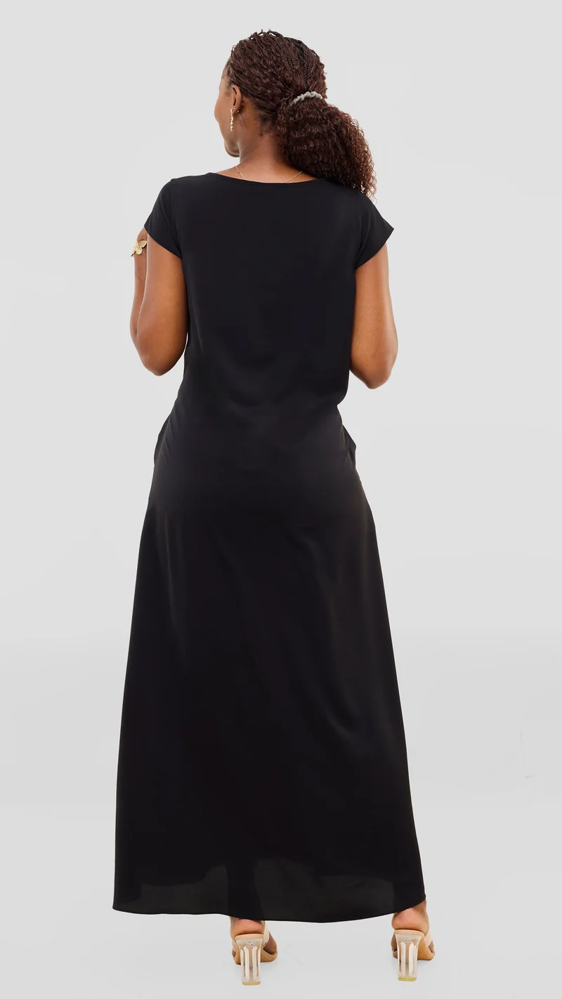 Vivo Sakari Cap Sleeve Maxi Dress in Crepe - Black