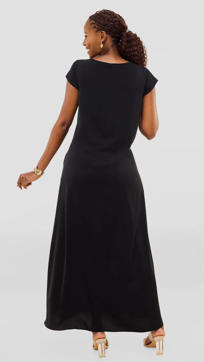 Vivo Sakari Cap Sleeve Maxi Dress in Crepe - Black