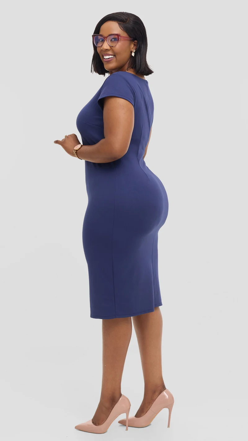 Vivo Tanda Cap Sleeve Sheath Dress in Ponte - Navy