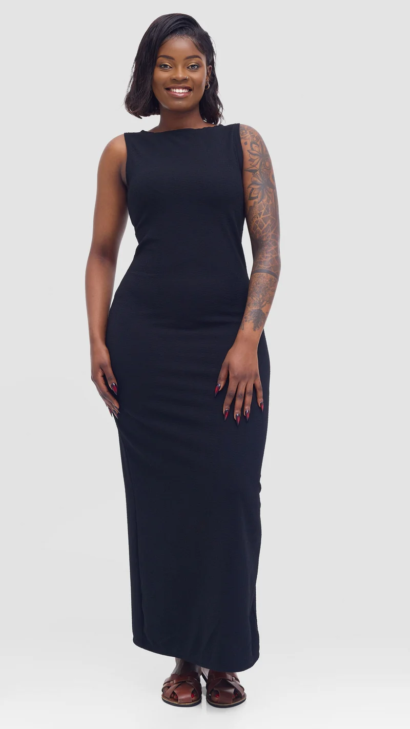 Vivo Sleeveless Bodycon in Stretch Rib - Black