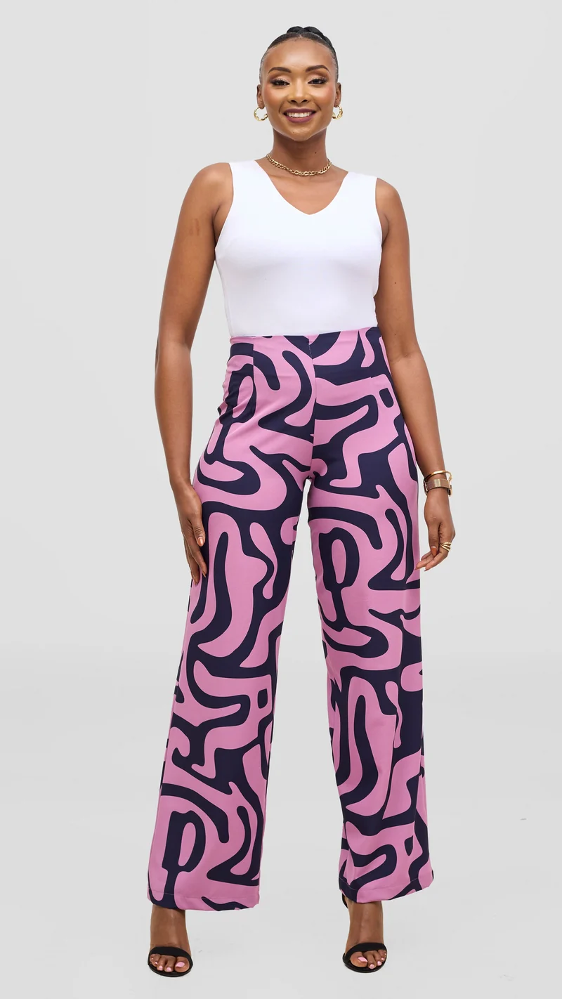 Vivo Kani Wide Leg Pants - Dusty Pink / Navy Tamra Print