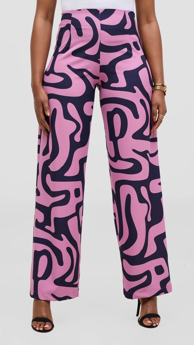 Vivo Kani Wide Leg Pants - Dusty Pink / Navy Tamra Print