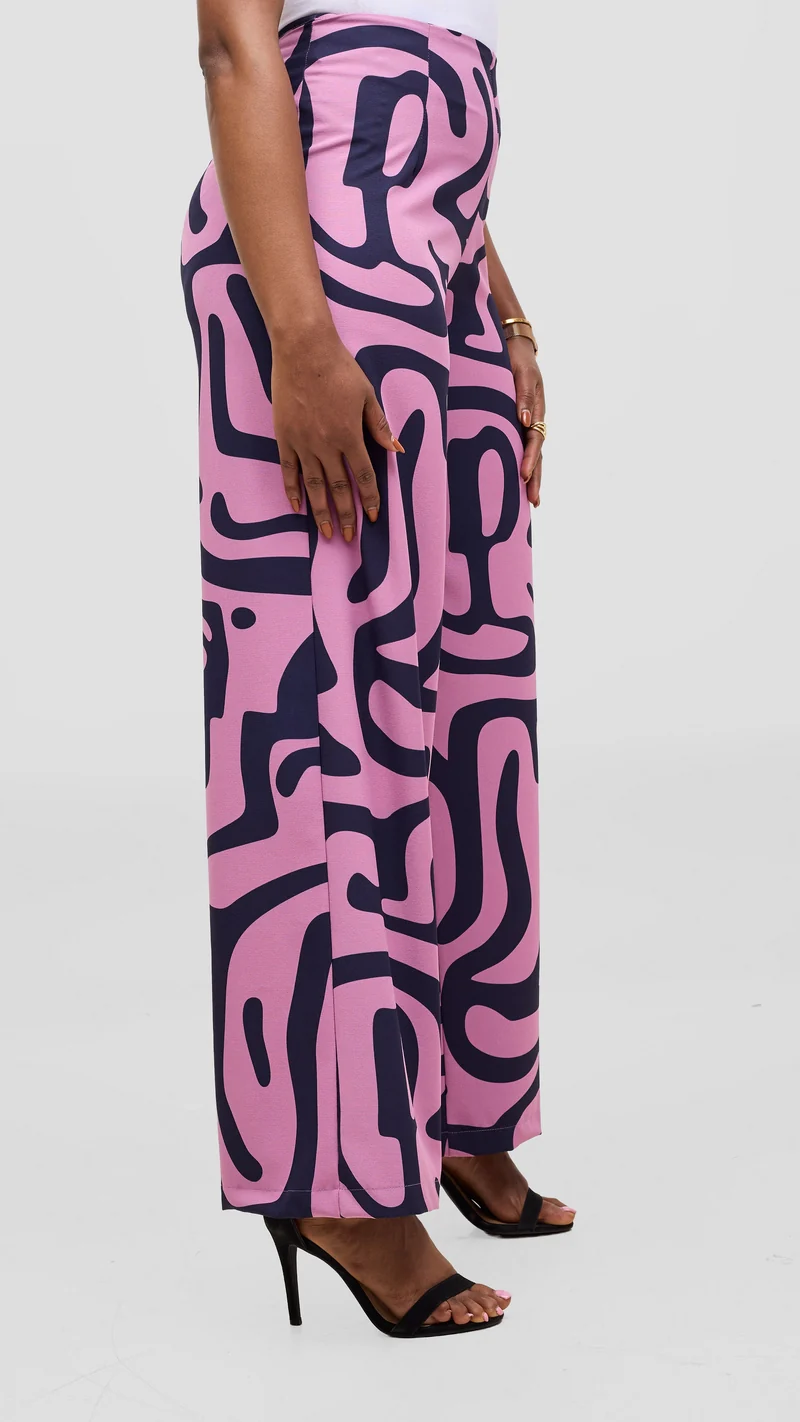 Vivo Kani Wide Leg Pants - Dusty Pink / Navy Tamra Print
