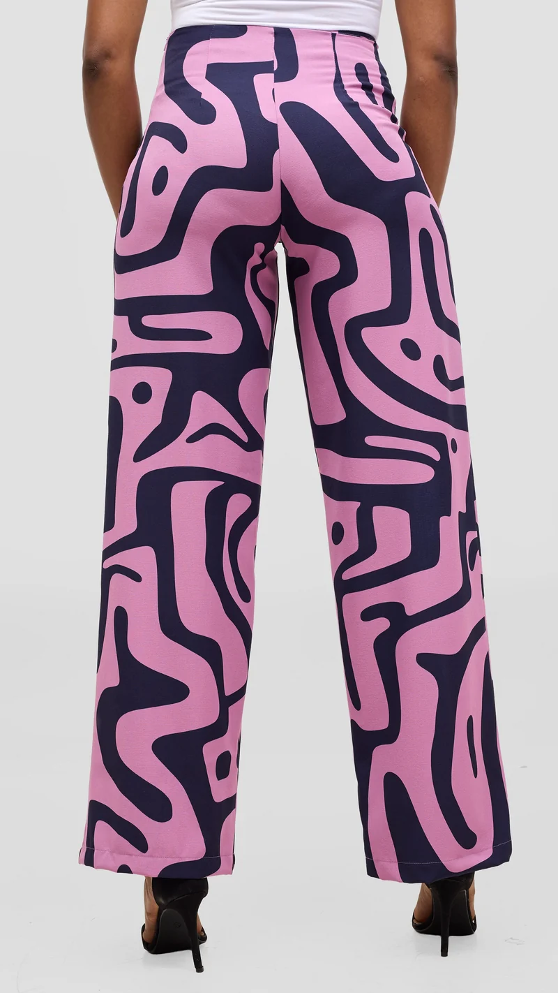 Vivo Kani Wide Leg Pants - Dusty Pink / Navy Tamra Print