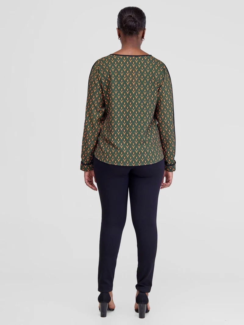 Vivo Vinna Slit Sleeve Top - Hunters / Orange Nina Print