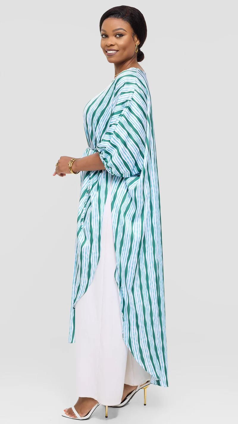 Vivo Essi Scalloped Maxi Top in Satin - White / Teal Huwa Print