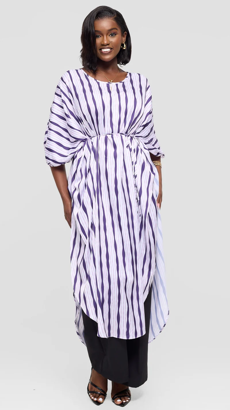 Vivo Essi Scalloped Maxi Top in Satin - Cream / Lilac Huwa Print