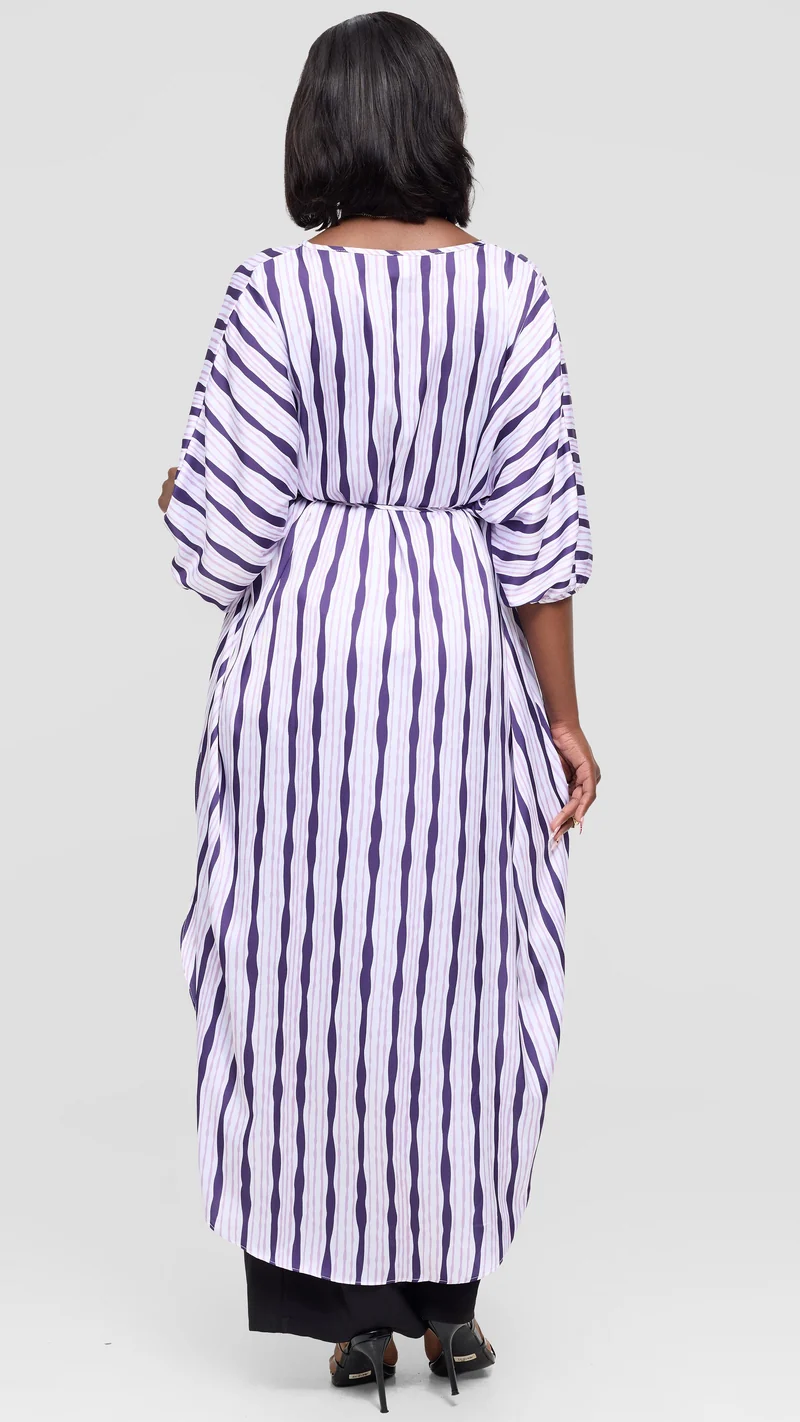 Vivo Essi Scalloped Maxi Top in Satin - Cream / Lilac Huwa Print