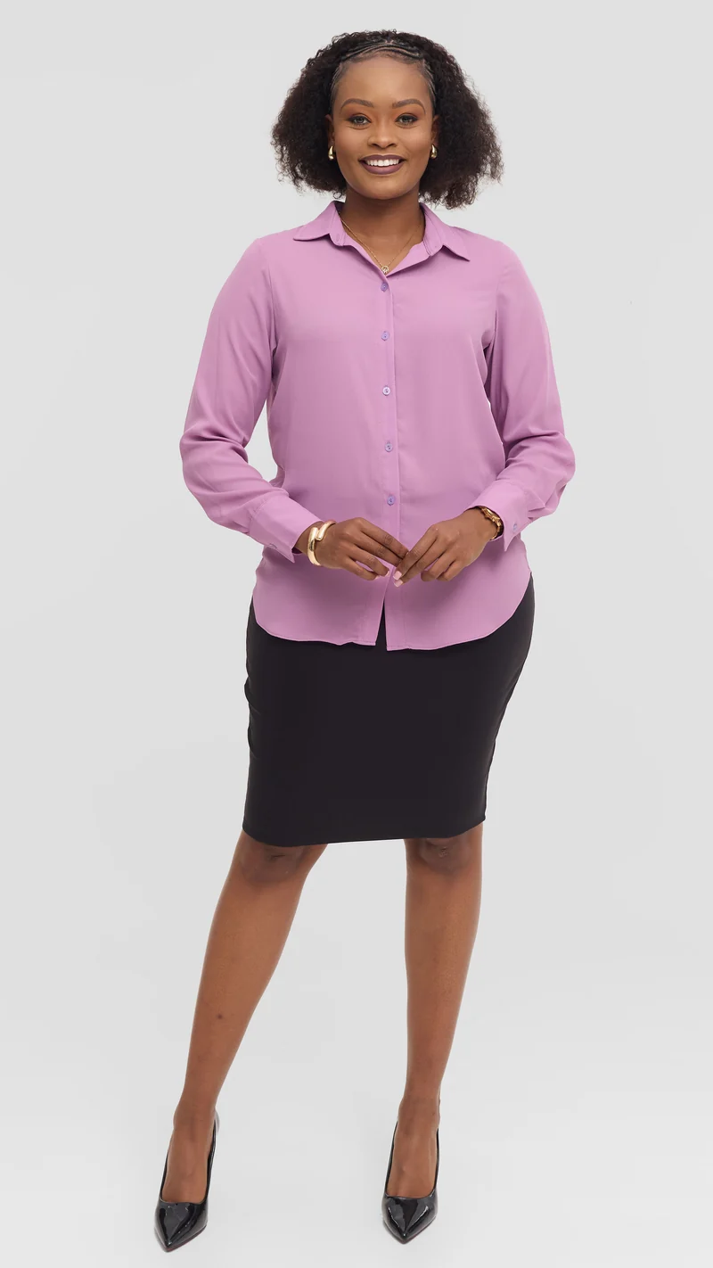Vivo Button Up Shirt in Chiffon - Lilac