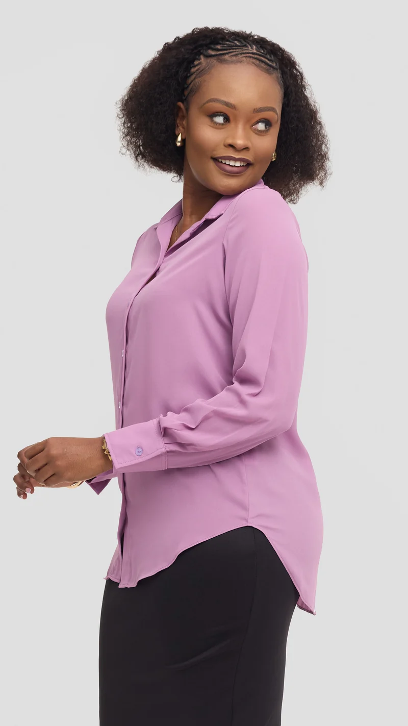 Vivo Button Up Shirt in Chiffon - Lilac