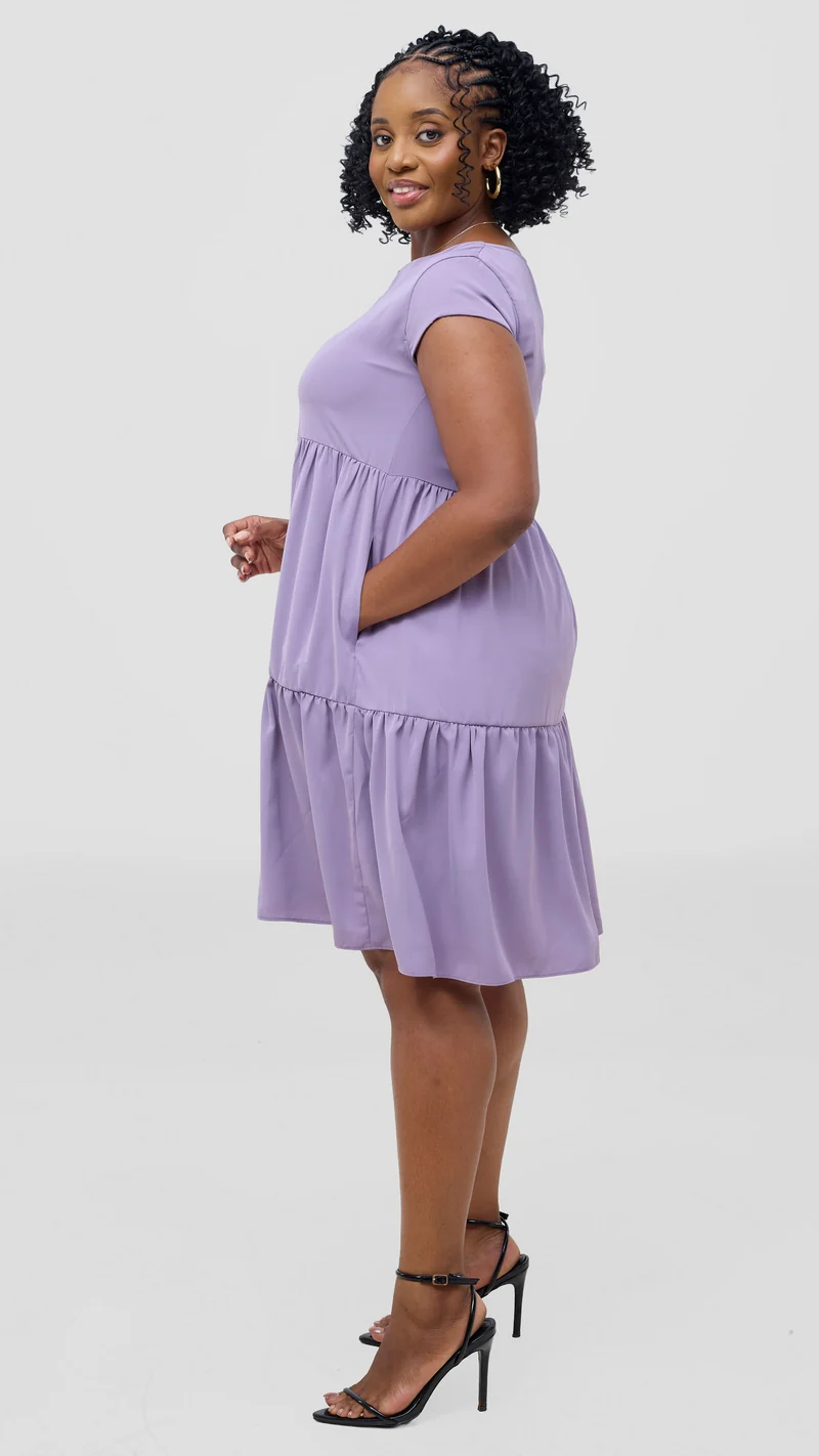 Vivo Pelia Round Neck Dress - Lilac