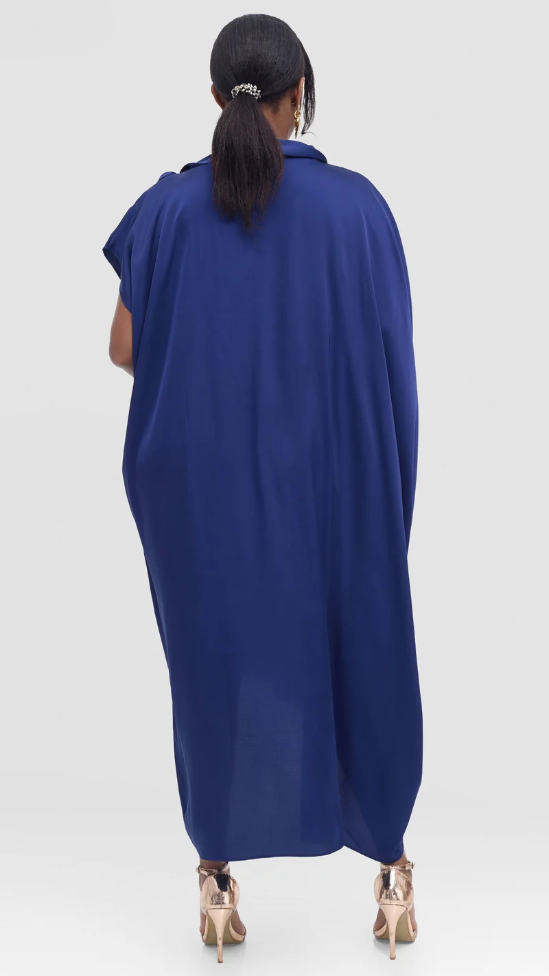 Vivo Takali Asymmetrical Midi Length Kaftan In Satin - Navy