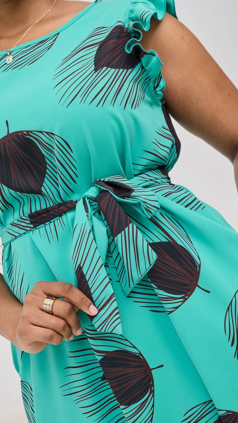 Vivo Nasinka A-Line Knee Length Dress - Sea Green / Burgundy Print