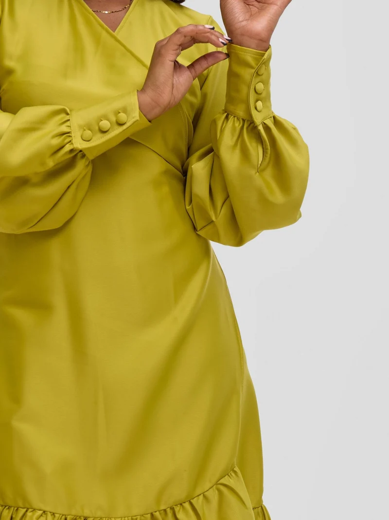 Vivo Merika Knee Length Wrap Dress - Lime