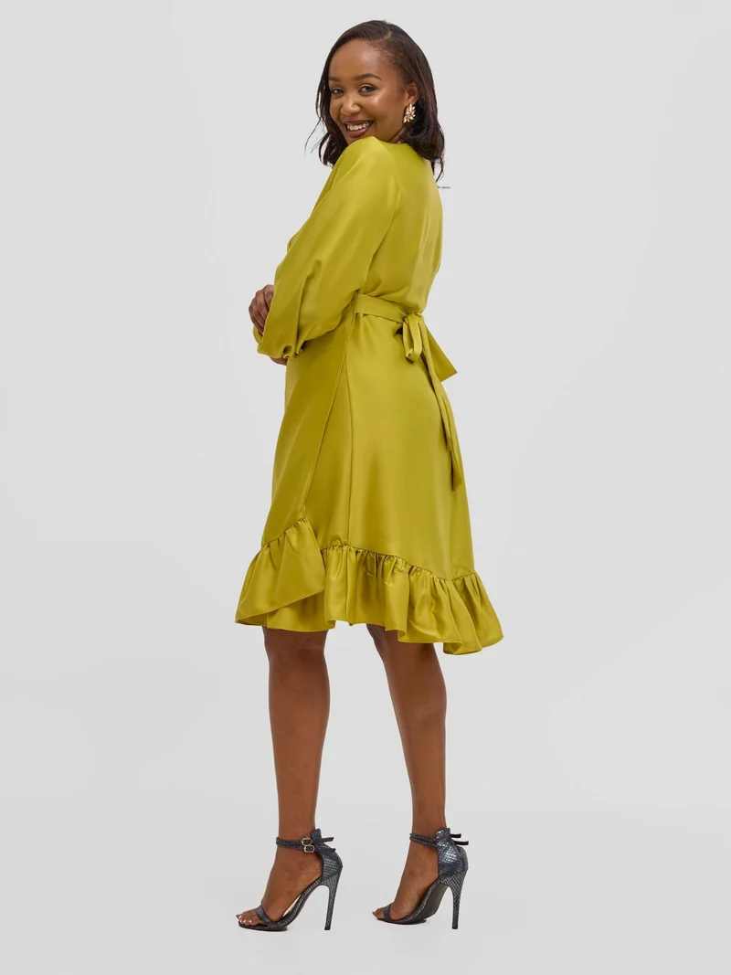 Vivo Merika Knee Length Wrap Dress - Lime
