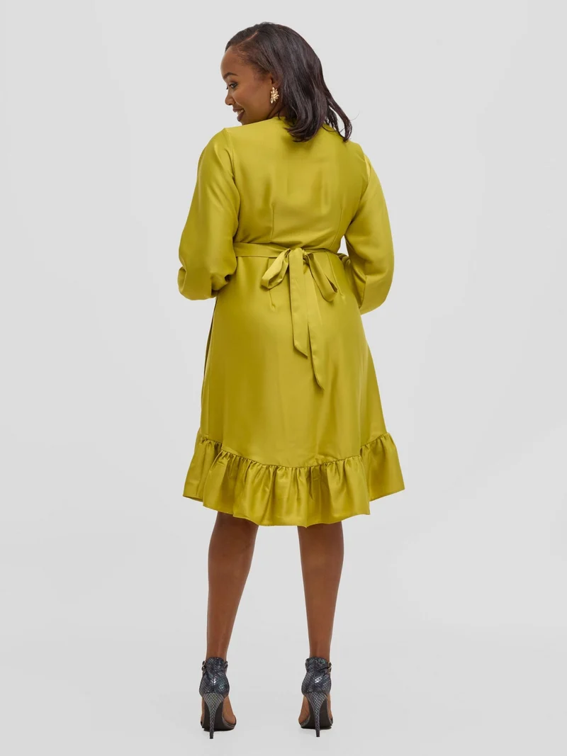 Vivo Merika Knee Length Wrap Dress - Lime