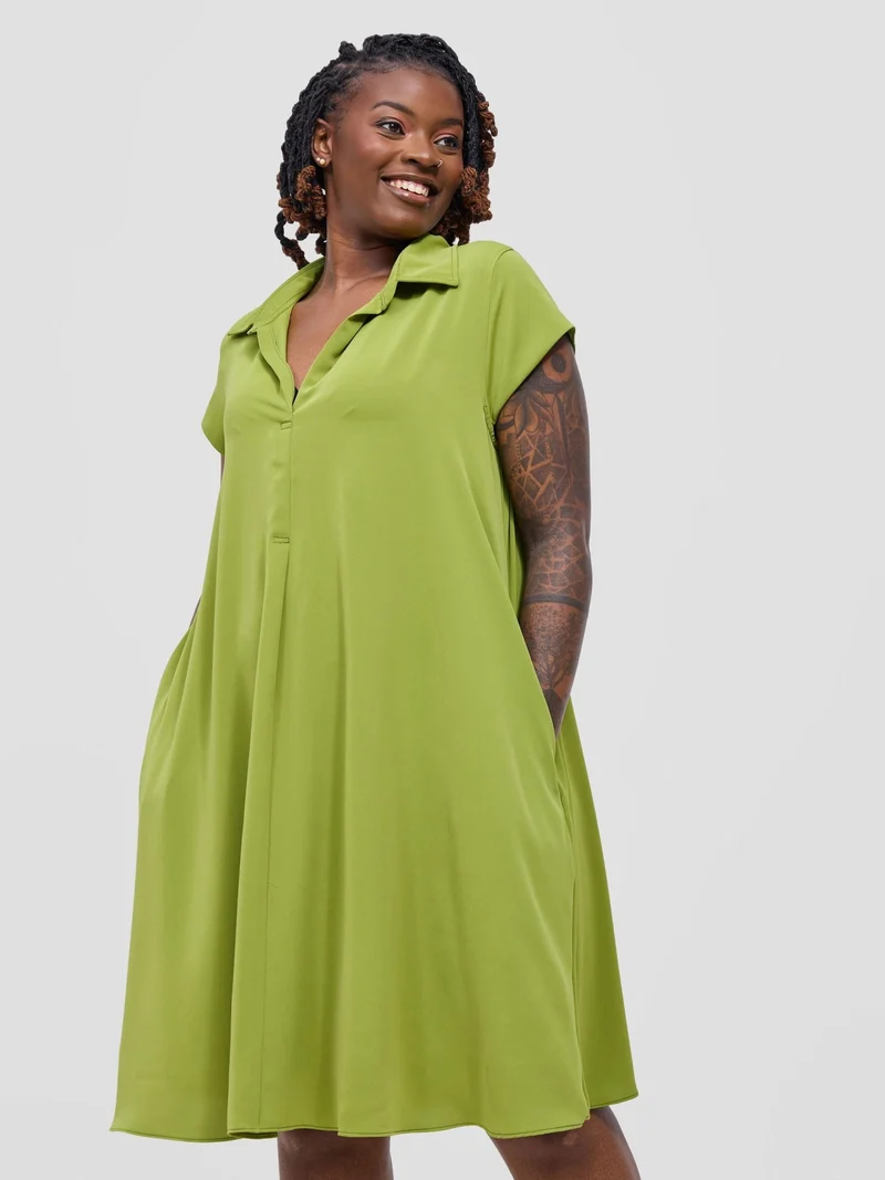 Vivo Yumi Cap Sleeve Dress - Olive