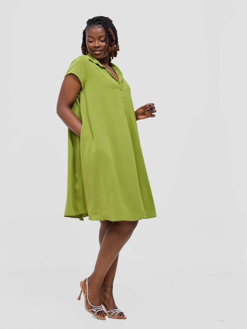 Vivo Yumi Cap Sleeve Dress - Olive