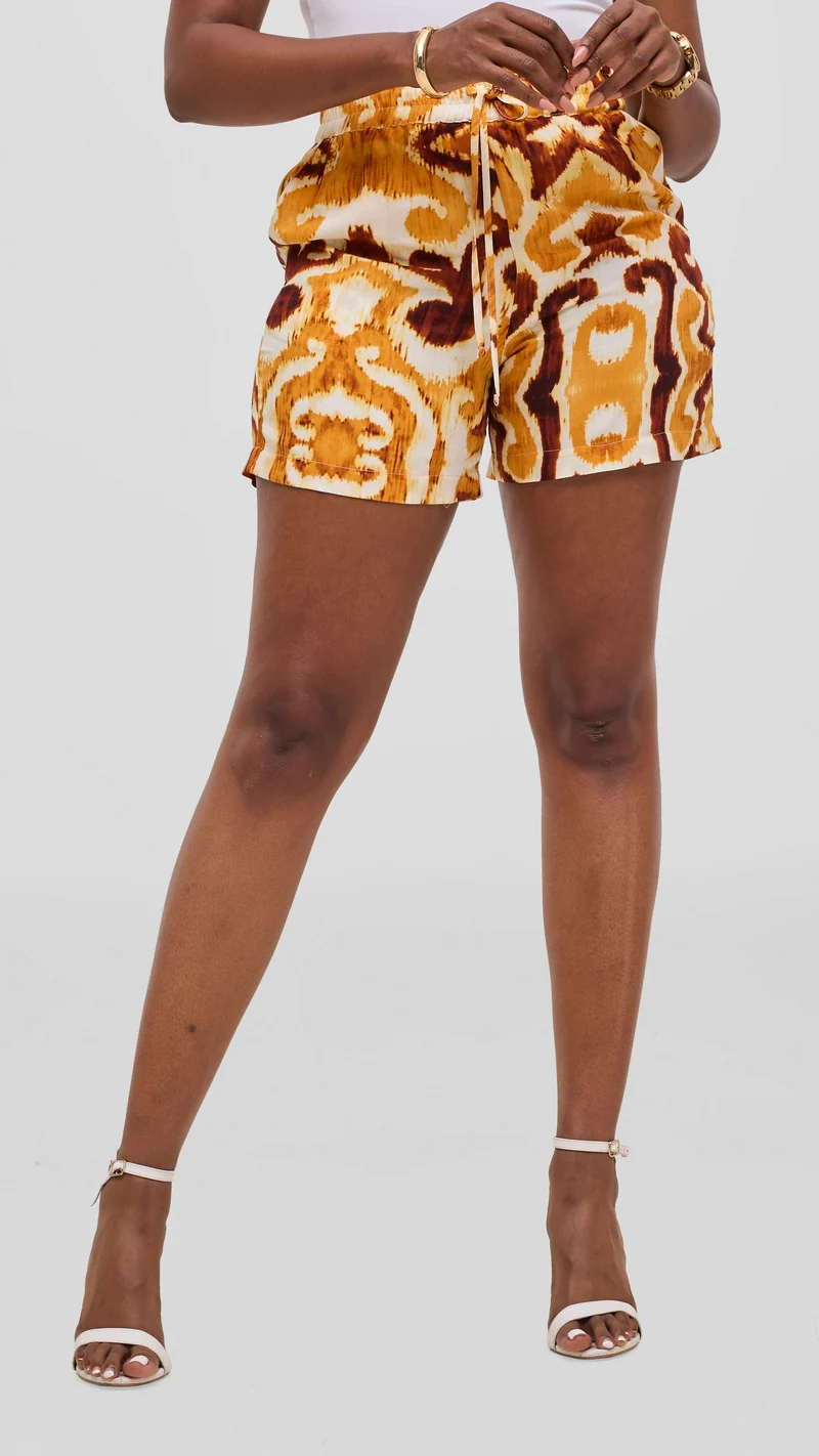 Vivo Talia Kimono & Shorts Set - Light Yellow / Mustard Print