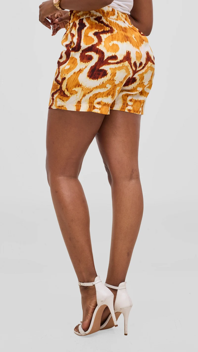 Vivo Talia Kimono & Shorts Set - Light Yellow / Mustard Print