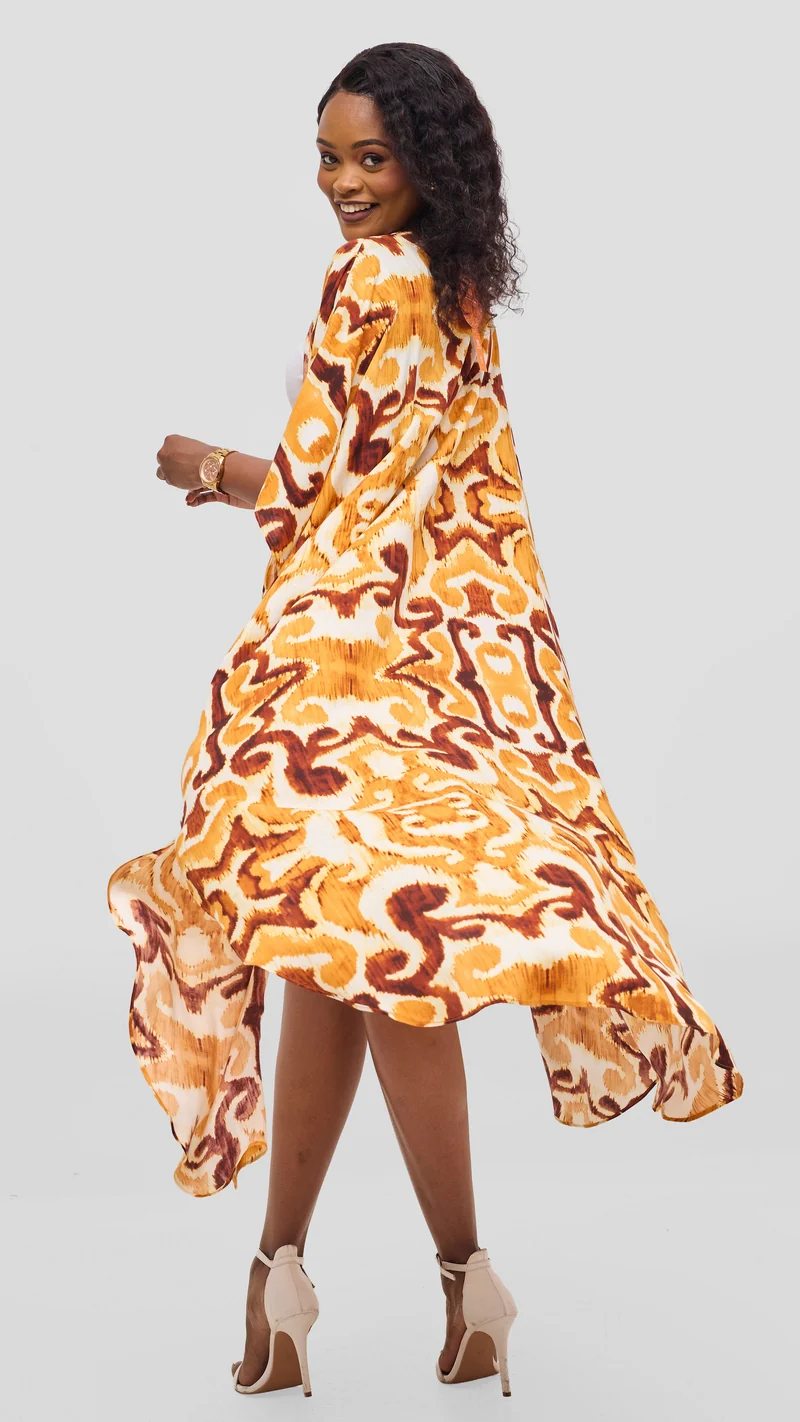 Vivo Talia Kimono & Shorts Set - Light Yellow / Mustard Print