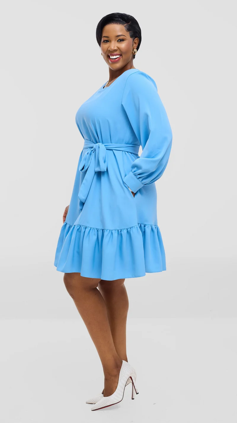 Vivo Serwa Tent Dress In Crepe - Light Blue