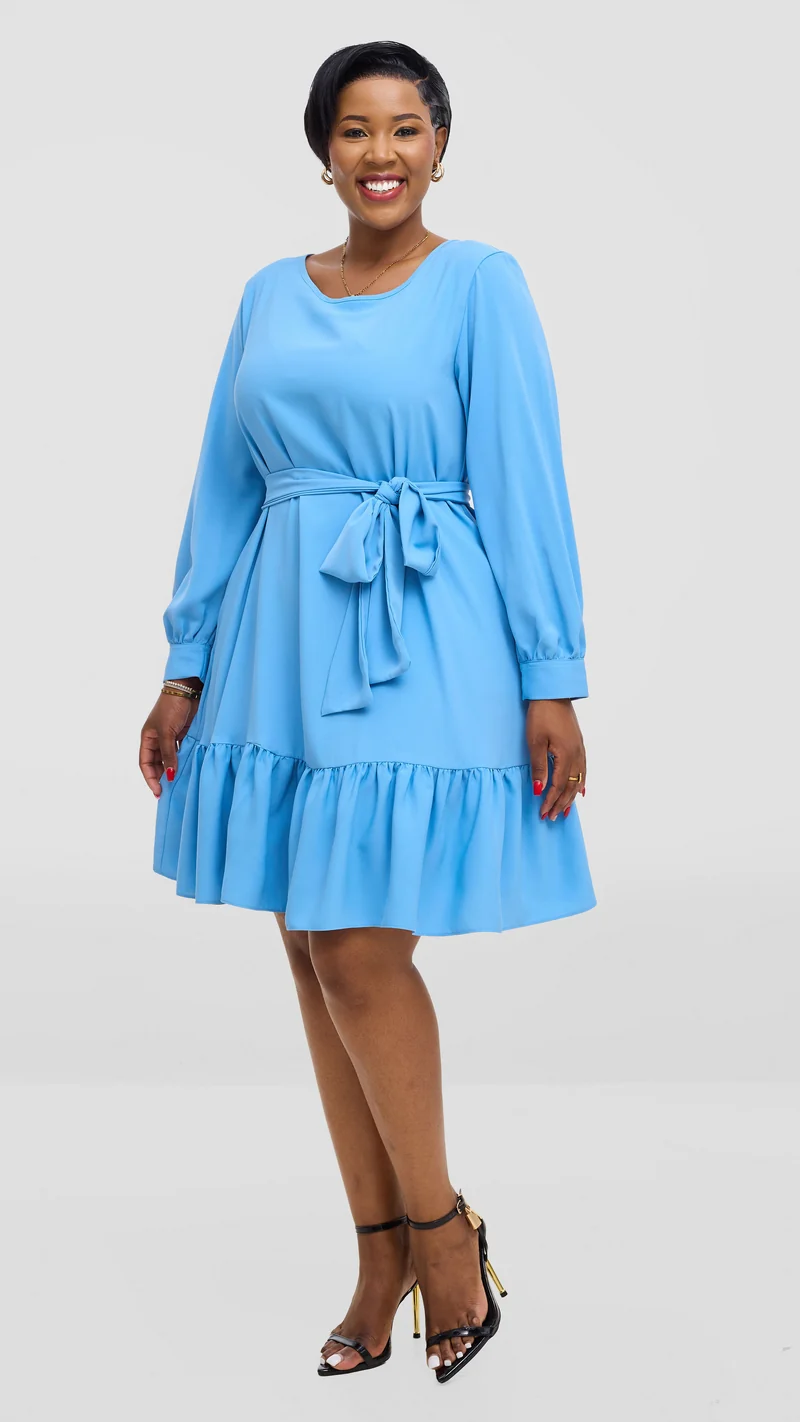 Vivo Serwa Tent Dress In Crepe - Light Blue
