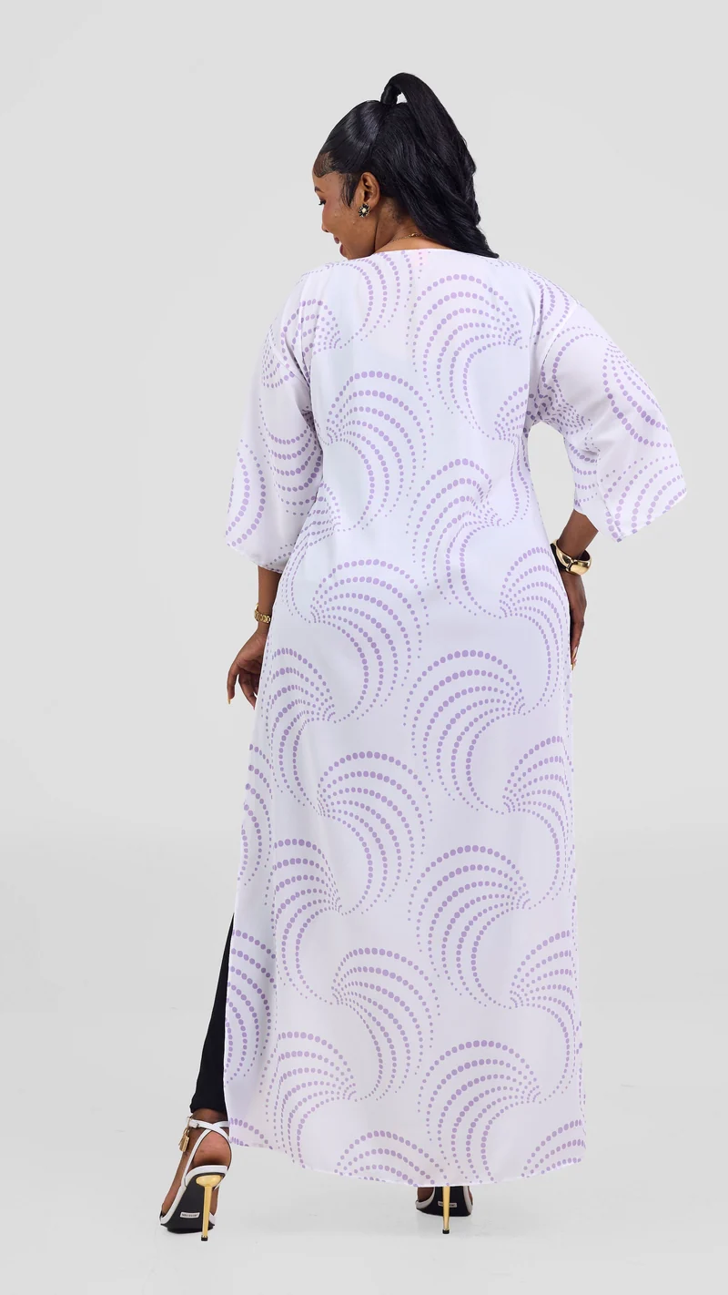 Vivo Nandi High Slit Kimono - White / Lilac Sinka Print