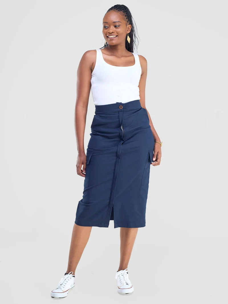 Safari by Vivo Kamari Front Slit Midi Skirt - Navy