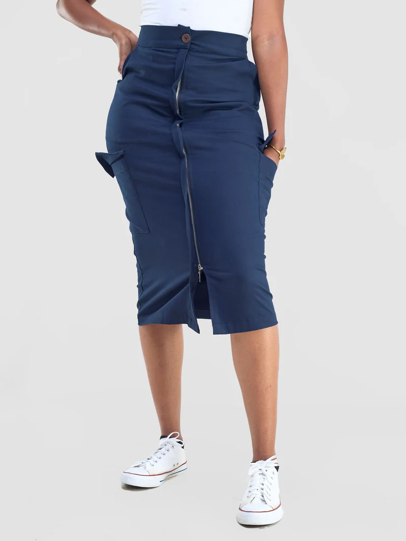 Safari by Vivo Kamari Front Slit Midi Skirt - Navy